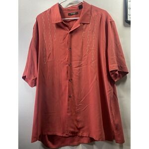 Mondo Di Marco Silk Camp Shirt Embroidered Red‎ Sz Large